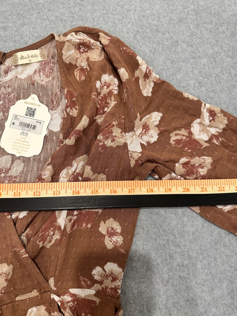 Altar'd State Brown Floral Wrap Dress with Ruffle Hem - Picture 9 of 11